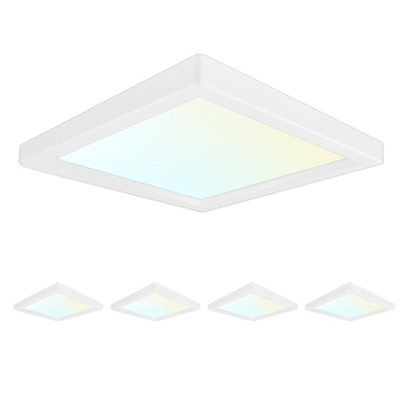 Luxrite 4 Inch Square LED Flush Mount Light 3 CCT Selectable 3000K-5000K 10W 600LM Dimmable 4-Pack LR23591-4PK